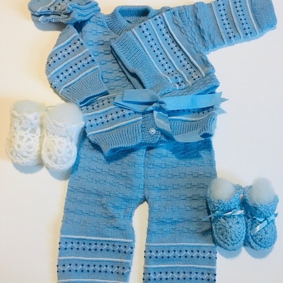 Hand Crafted Other - Beautiful Baby Blue Hand Knitted 6 Piece Set
